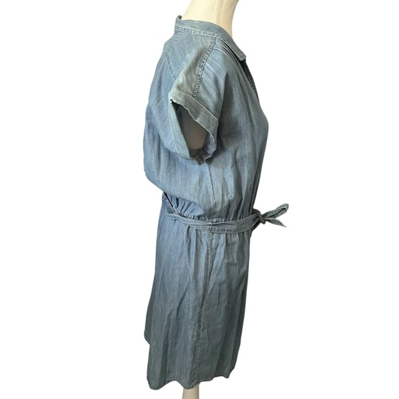 J. Crew Chambray Blue Belted Shirt Dress Mini Elastic Waist Button-down Sz XS - Picture 4 of 6